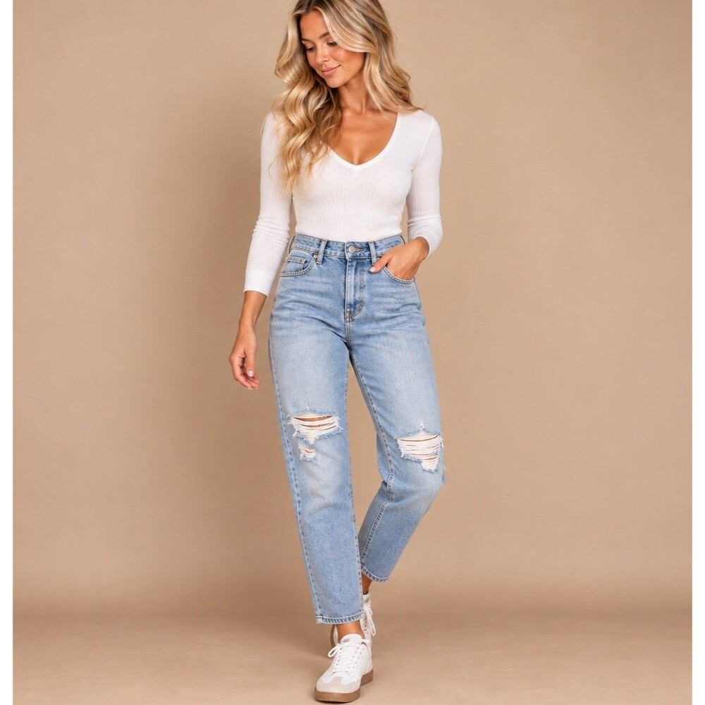 Madewell The Momjean Gilford Wash Ripped Edition Jeans Womens 29 High Rise